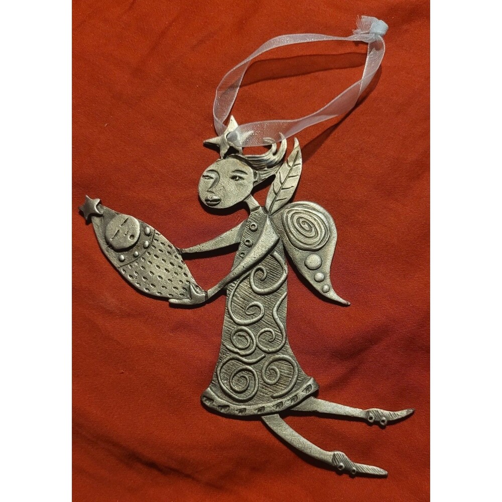 LEANDRA DRUMM  American Designer Sgnd Art Pewter Ornament Baby & Fairy / Angel